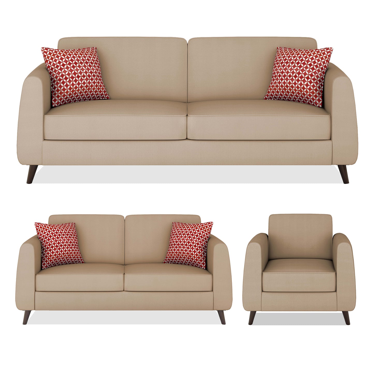 Adorn India Harlem 6 Seater 3+2+1 Fabric Sofa Set (Beige) (3 Year Warranty)
