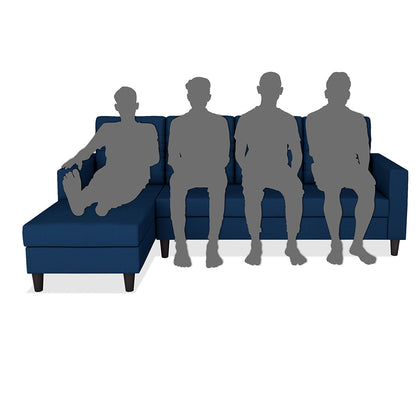 Adorn India Darcy L Shape 8 Seater Sofa Set with Center Table and 2 Ottoman Puffy (LHS) (Blue) (3 Year Warranty)