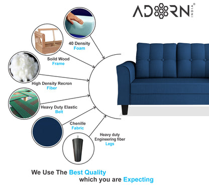 Adorn India Maddox Tufted 5 Seater 3+2 Sofa Set (Blue) (3 Year Warranty)