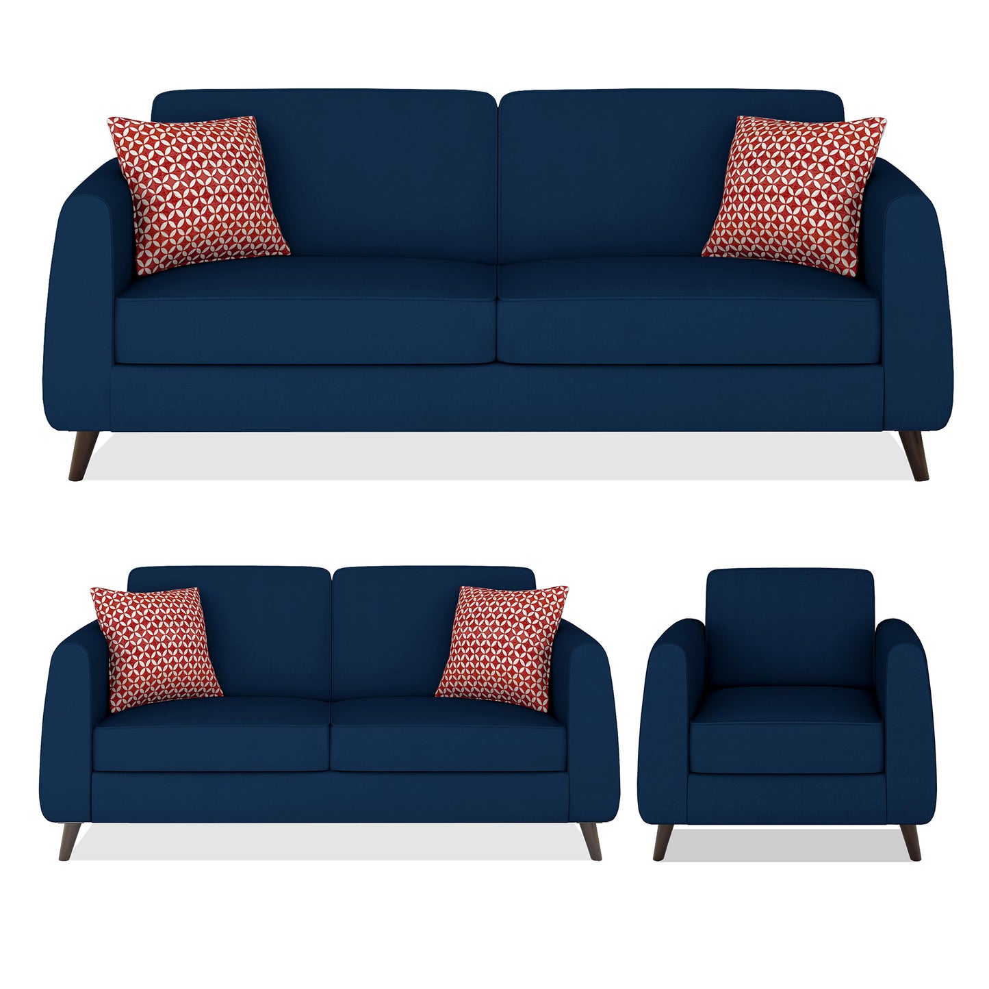 Adorn India Harlem 6 Seater 3+2+1 Fabric Sofa Set (Blue) (3 Year Warranty)