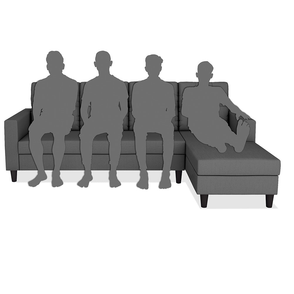 Adorn India Darcy L Shape 8 Seater Sofa Set with Center Table and 2 Ottoman Puffy (RHS) (Grey) (3 Year Warranty)