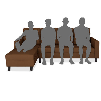 Adorn India Darcy L Shape 8 Seater Sofa Set with Center Table and 2 Ottoman Puffy (LHS) (Brown) (3 Year Warranty)