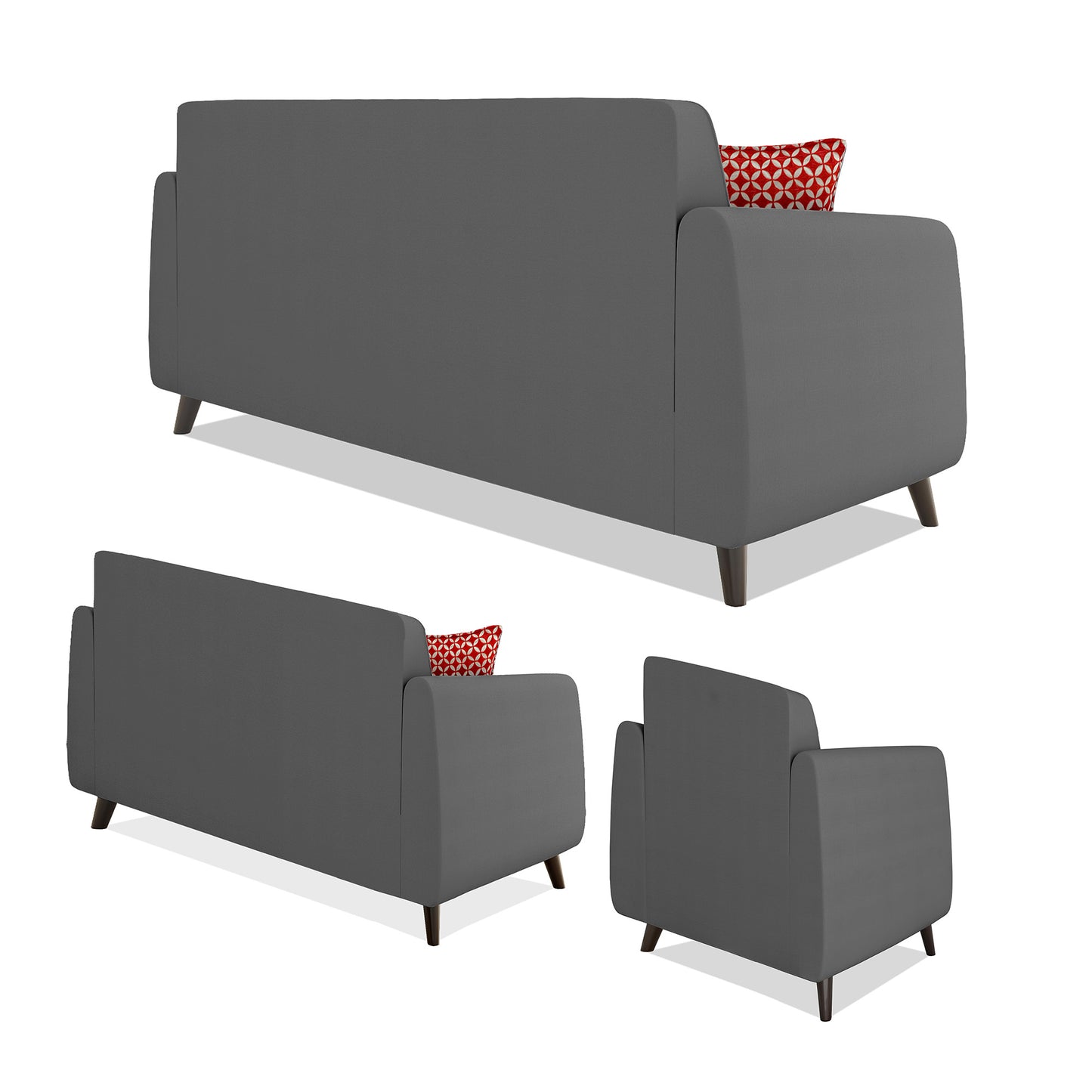 Adorn India Harlem 6 Seater 3+2+1 Fabric Sofa Set (Grey) (3 Year Warranty)