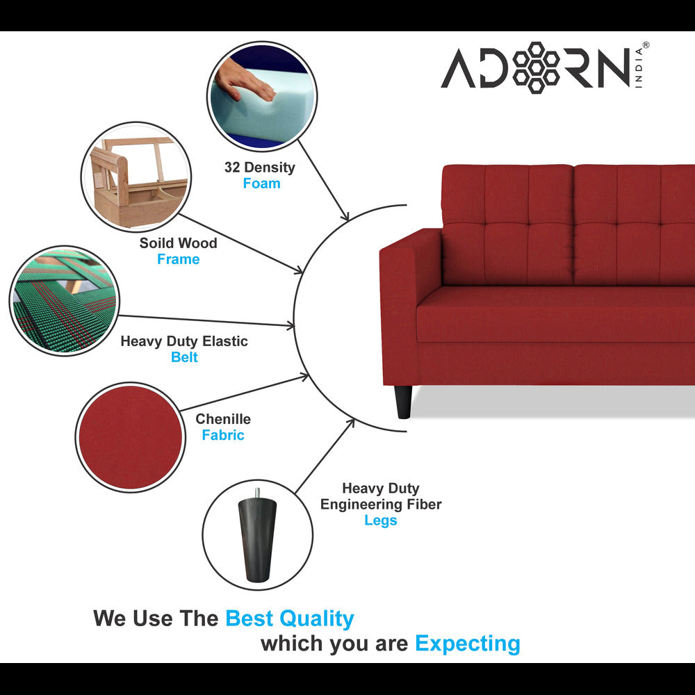 Adorn India Darcy 3+1+1 5 Seater Sofa Set (Red) (3 Year Warranty)