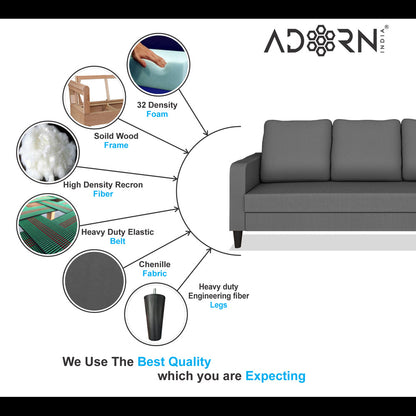 Adorn India Chandler Decent 3+2+1 6 Seater Sofa Set (Grey) (3 Year Warranty)