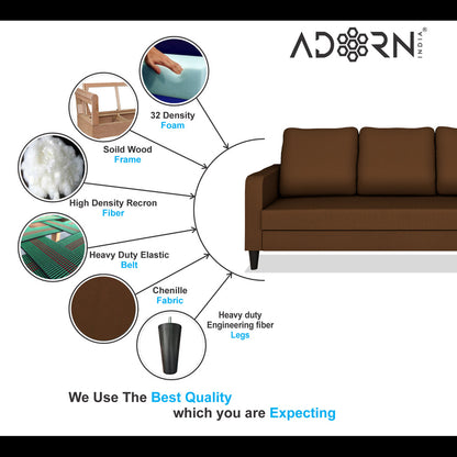 Adorn India Chandler Decent 3+2+1 6 Seater Sofa Set (Brown) (3 Year Warranty)