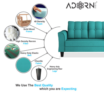 Adorn India Maddox Tufted 3+2+1 6 Seater Sofa Set (Aqua Blue) (3 Year Warranty)