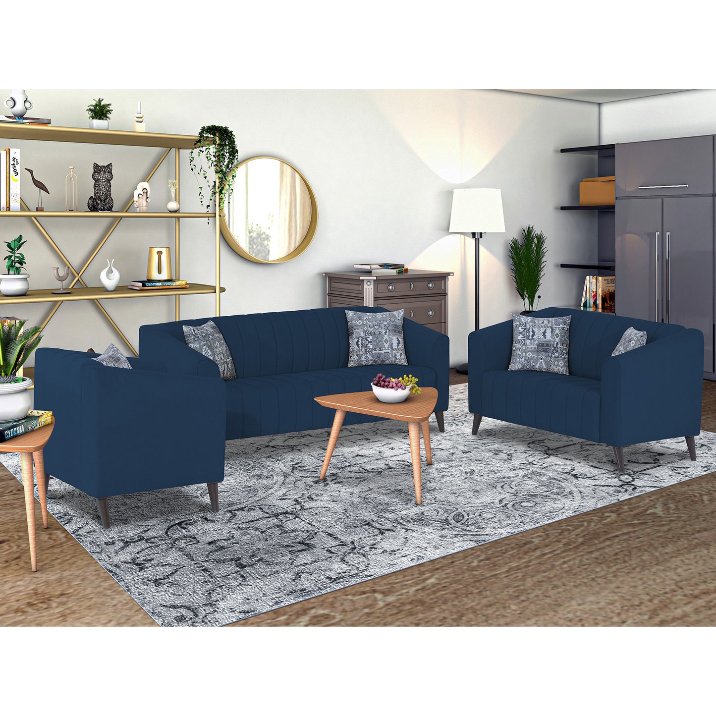 Adorn India Premium Laurel 3+2+1 6 Seater Sofa Set (Blue) (3 Year Warranty)