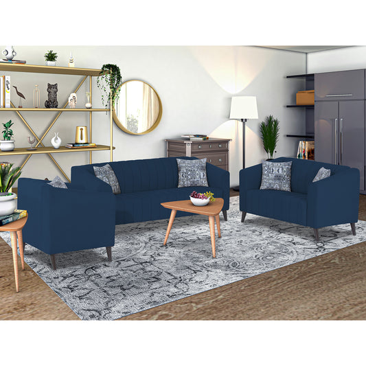 Adorn India Premium Laurel 3+2+1 6 Seater Sofa Set (Blue) (3 Year Warranty)