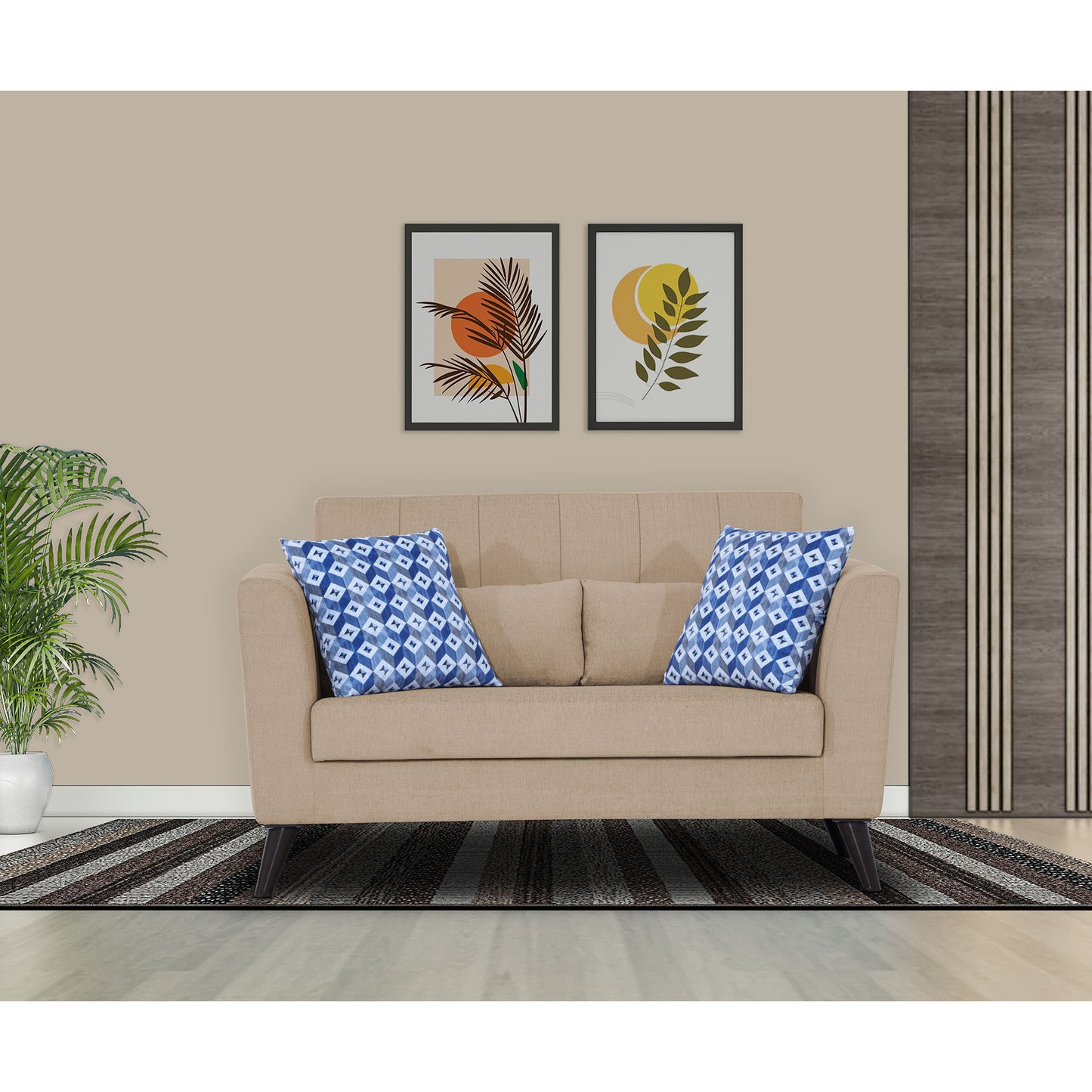 Adorn India Daniel 2 Seater Sofa (Beige) (3 Year Warranty)