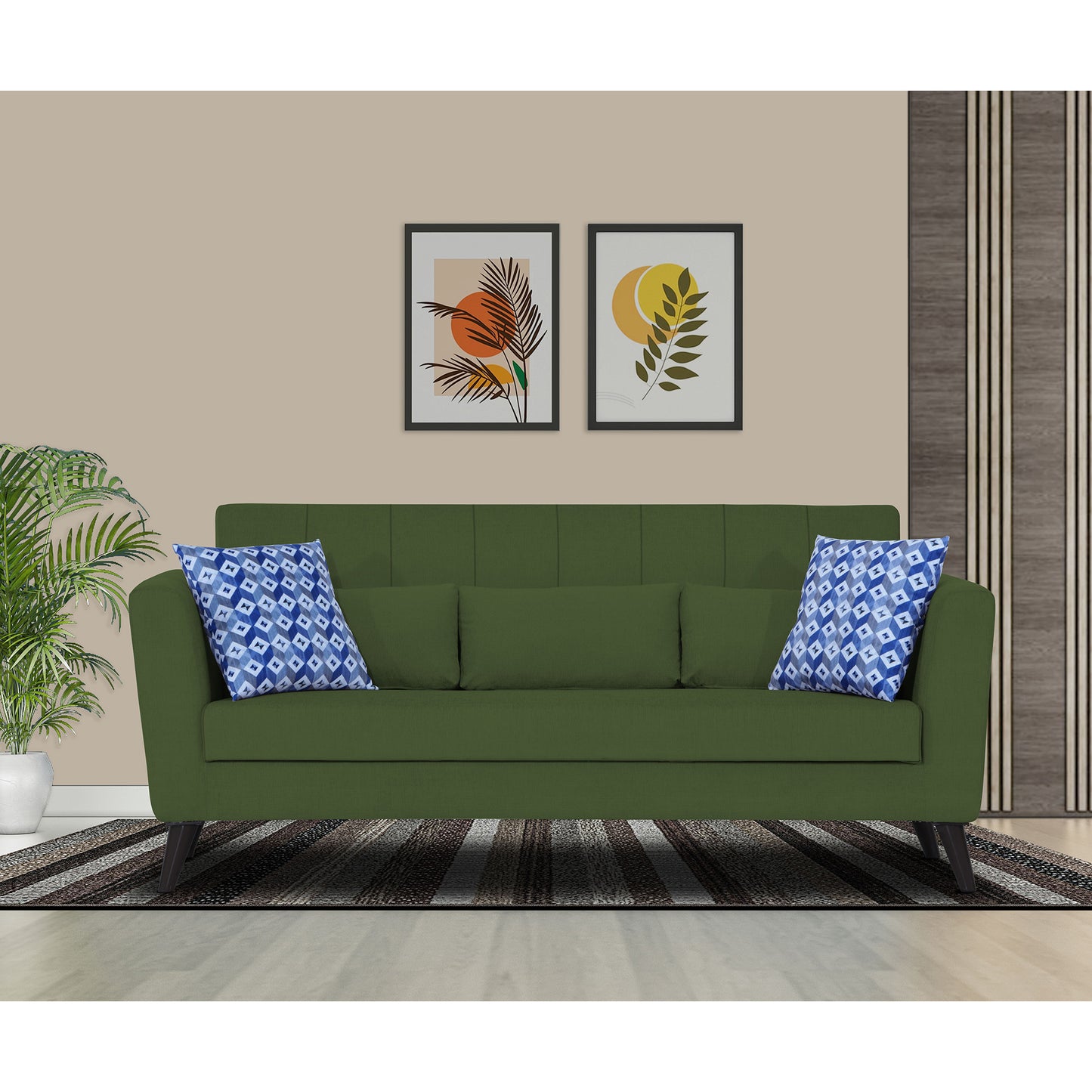 Adorn India Daniel 3 Seater Sofa (Green) (3 Year Warranty)