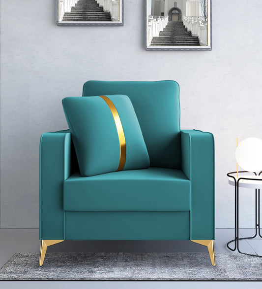 Adorn India Premium Chandler - 3 Years Warranty - 1 Seater Sofa Velvet Suede Fabric - Aqua Blue
