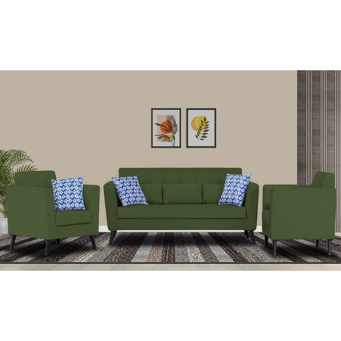 Adorn India Daniel 3+1+1 5 Seater Sofa Set (Green) (3 Year Warranty)