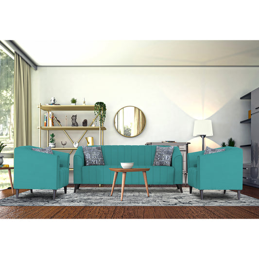 Adorn India Premium Laurel 3+1+1 5 Seater Sofa Set (Aqua Blue) (3 Year Warranty)