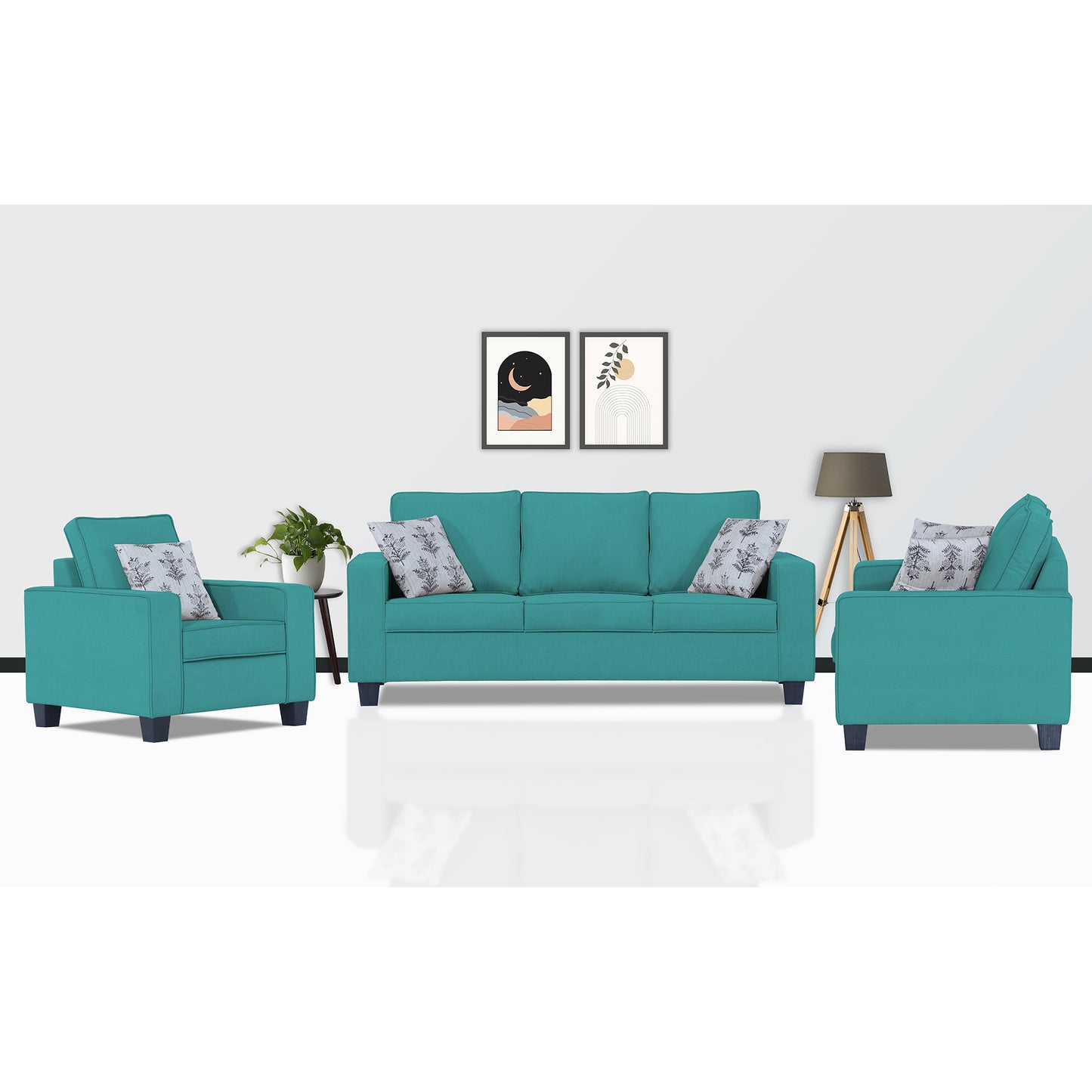 Adorn India Camden 3+2+1 6 Seater Sofa Set (Aqua Blue) (3 Year Warranty)