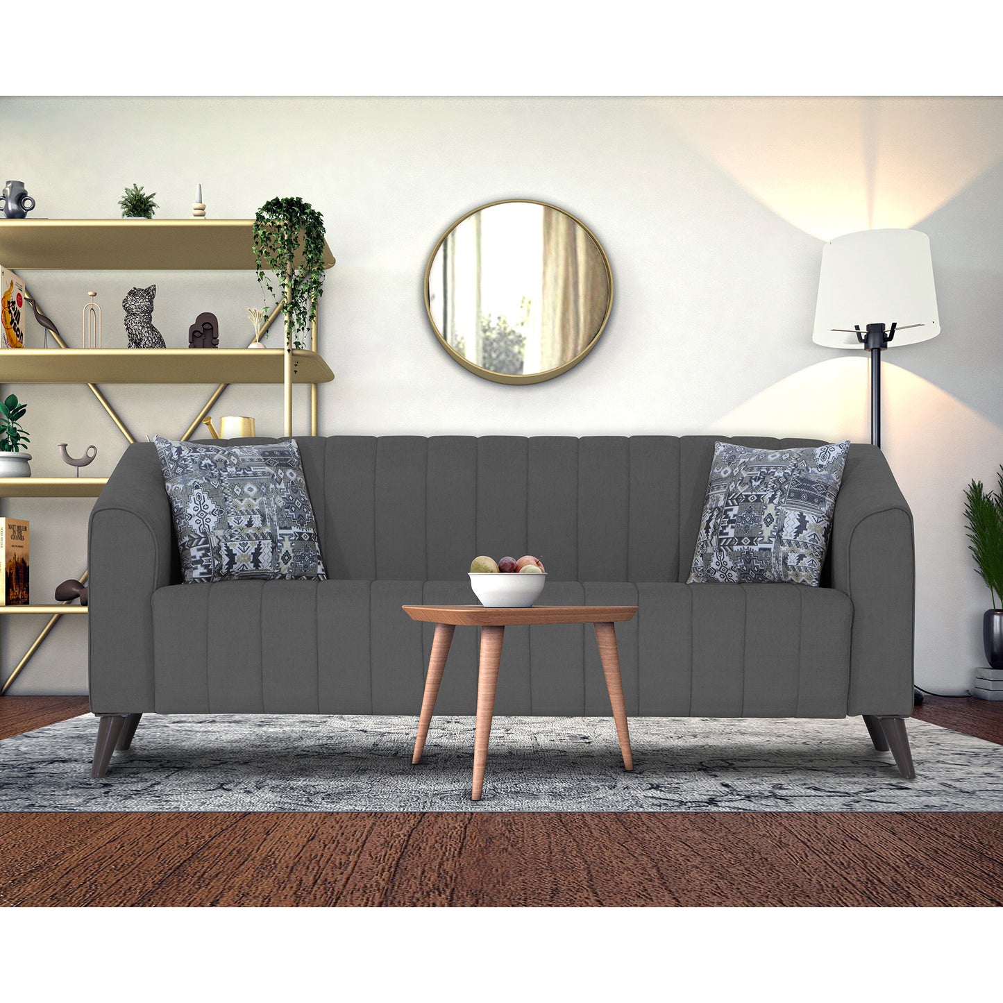 Adorn India Premium Laurel 3 Seater Sofa (Grey) (3 Year Warranty)