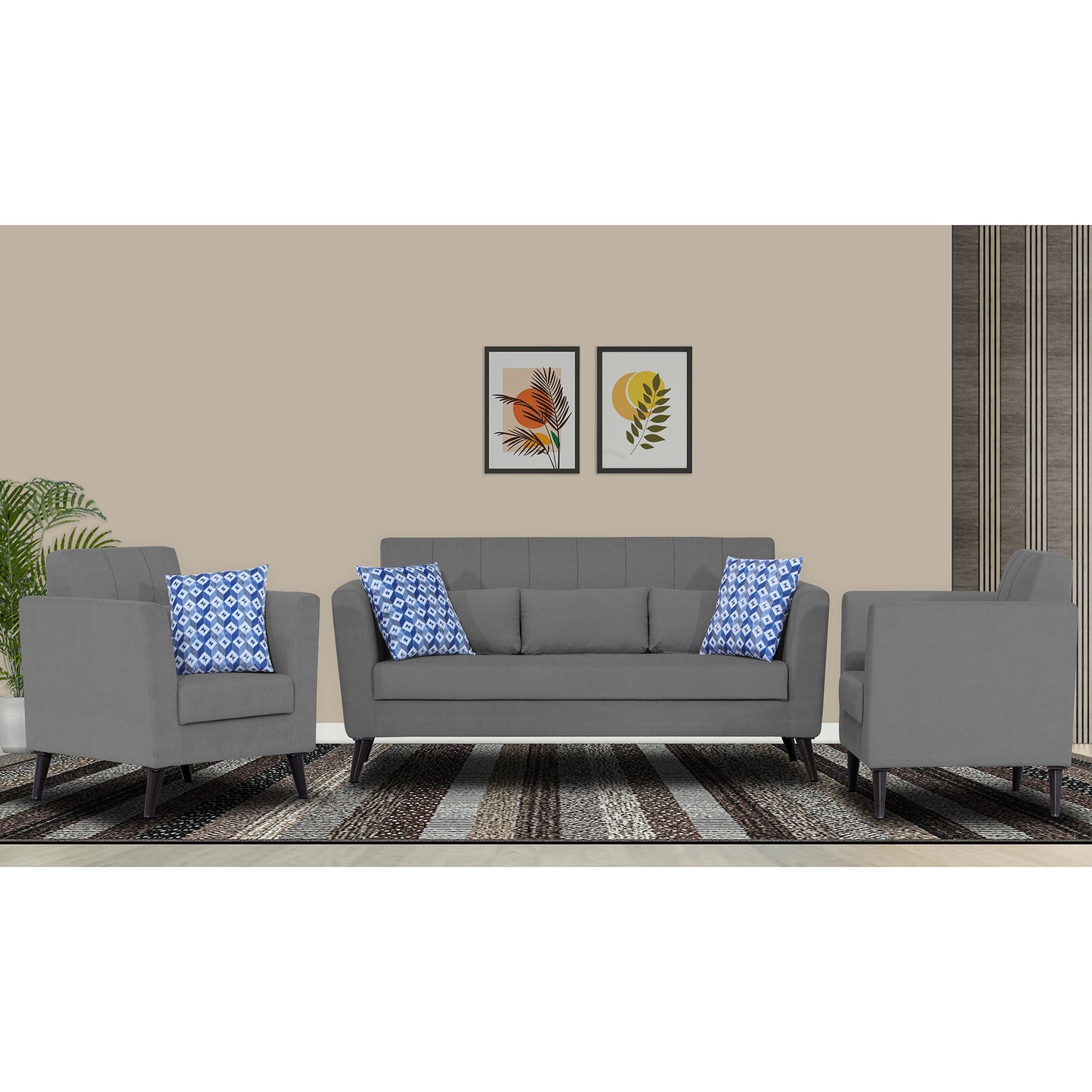Adorn India Daniel 3+1+1 5 Seater Sofa Set (Grey) (3 Year Warranty)