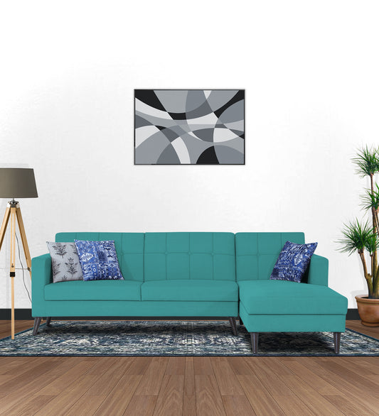 Adorn India Chilly L Shape 6 Seater Sofa Set RHS (Aqua Blue) (3 Year Warranty)