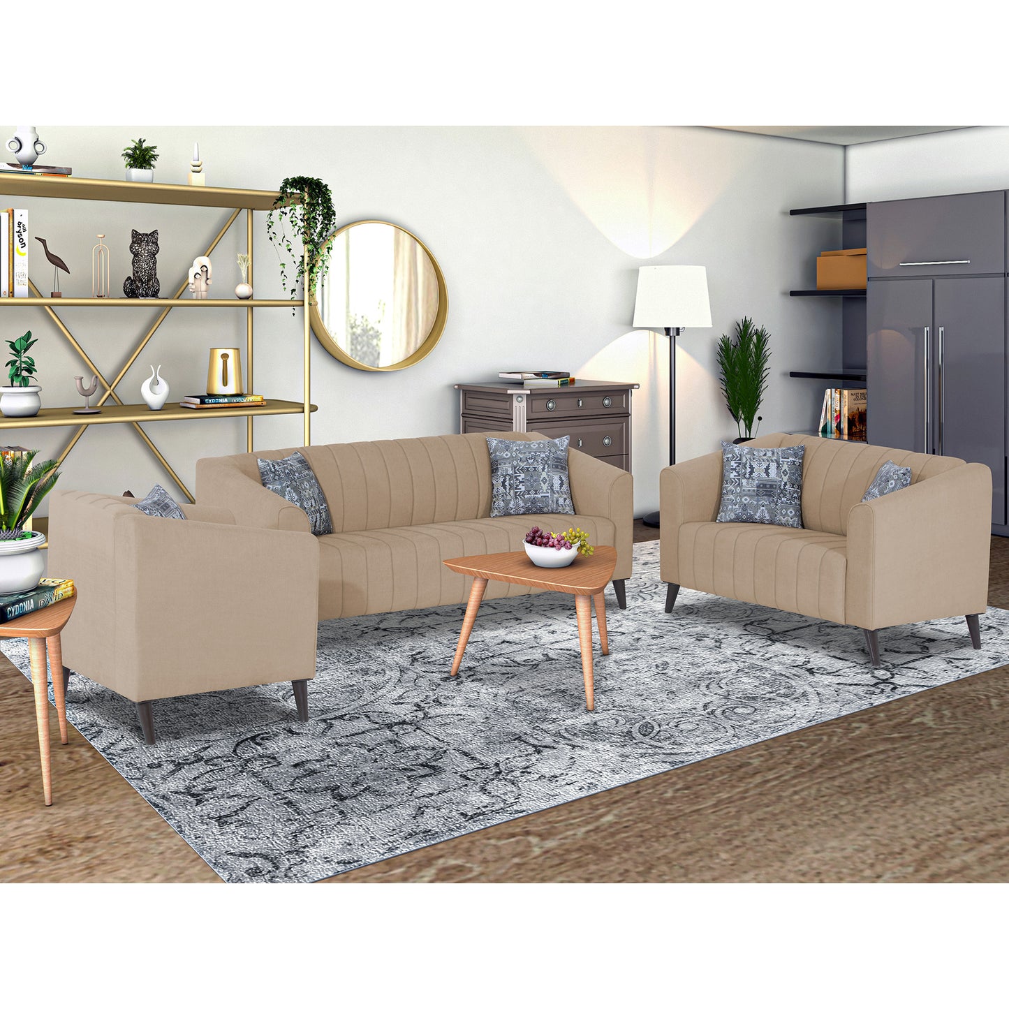Adorn India Premium Laurel 3+2+1 6 Seater Sofa Set (Beige) (3 Year Warranty)