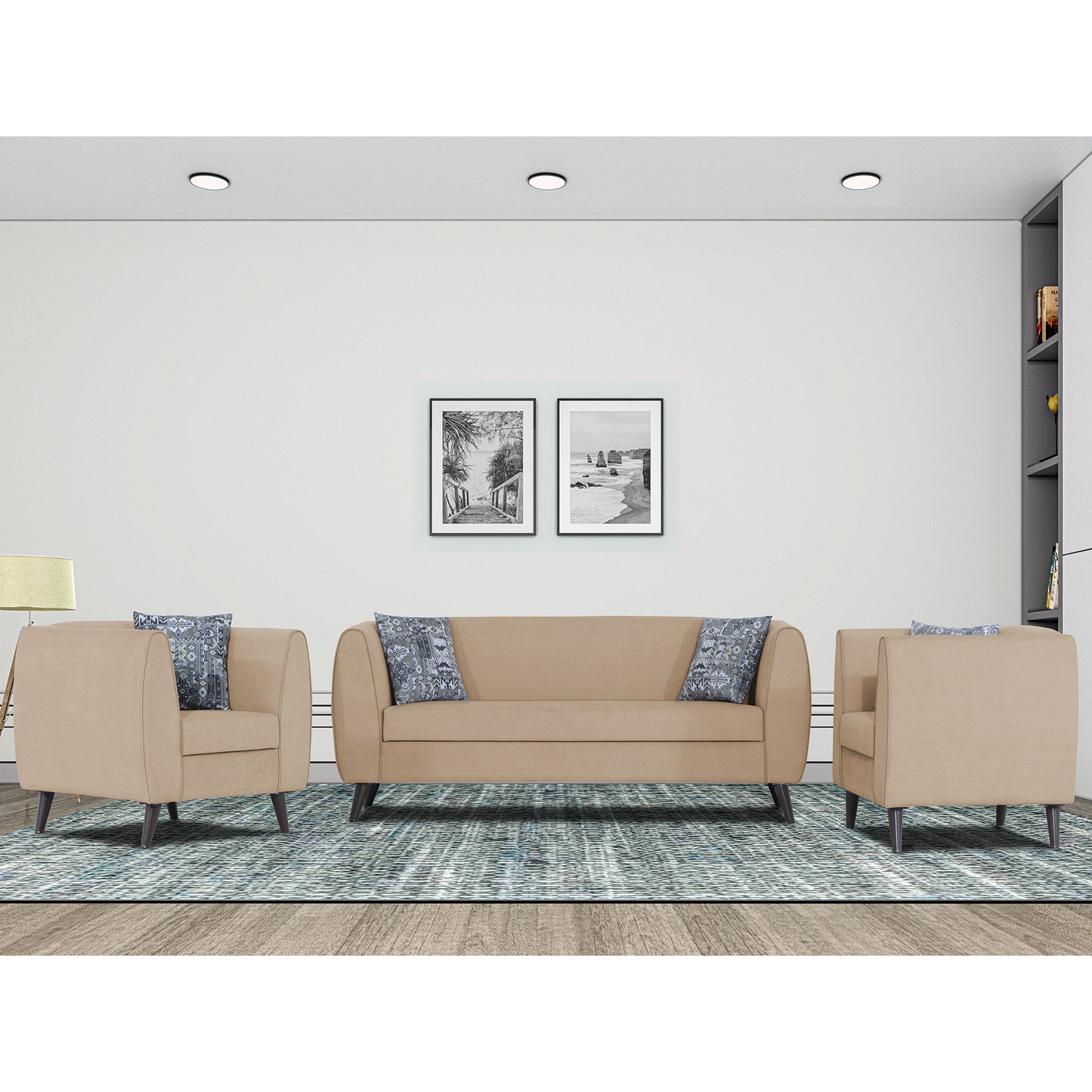 Adorn India Mason 3+1+1 5 Seater Sofa Set (Aqua Blue)