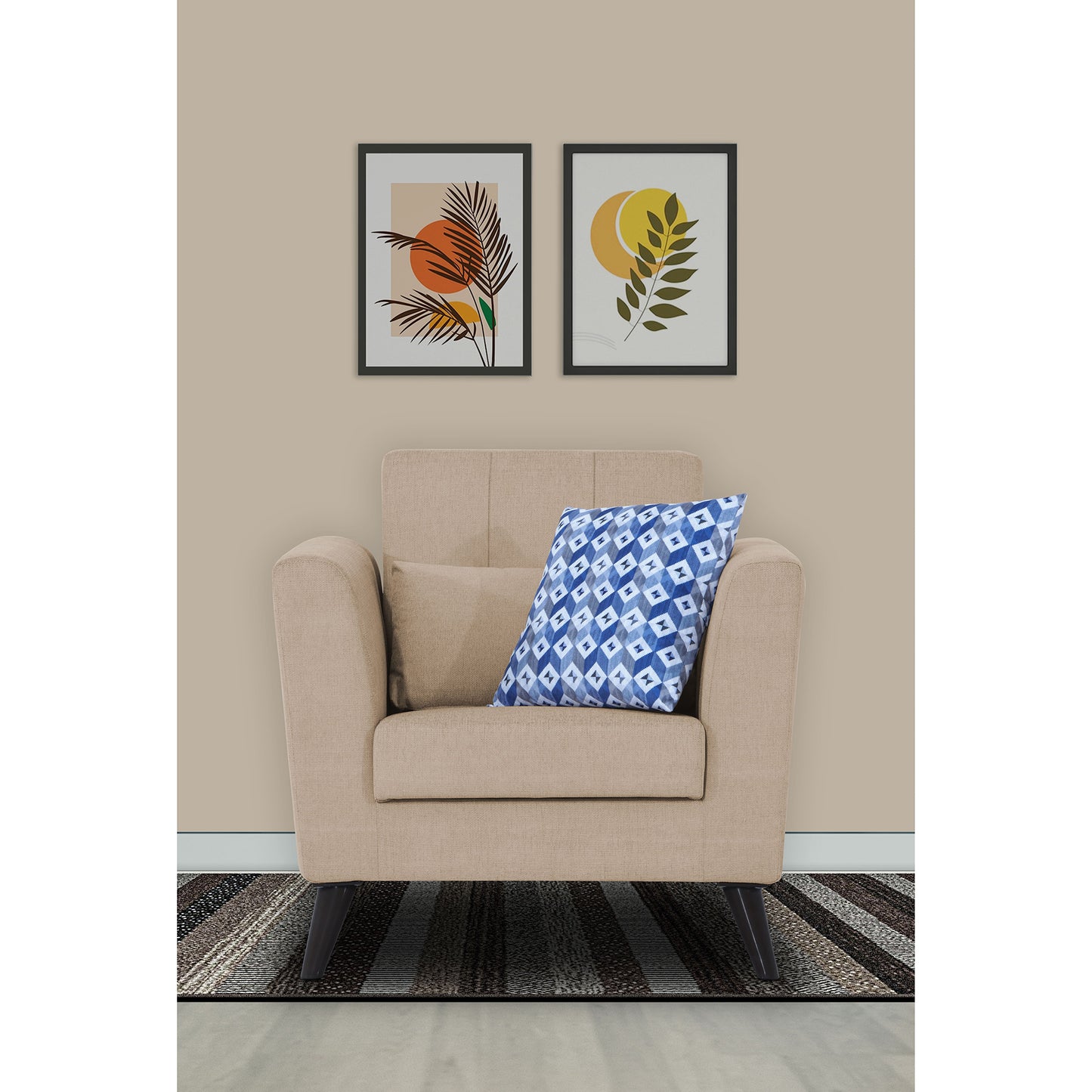 Adorn India Daniel 1 Seater Sofa (Beige) (3 Year Warranty)