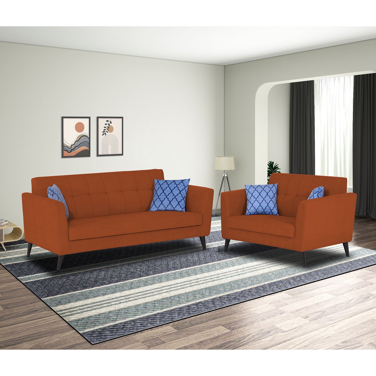 Adorn India Dannis 3+2 5 Seater Sofa Set (Rust) (3 Year Warranty)