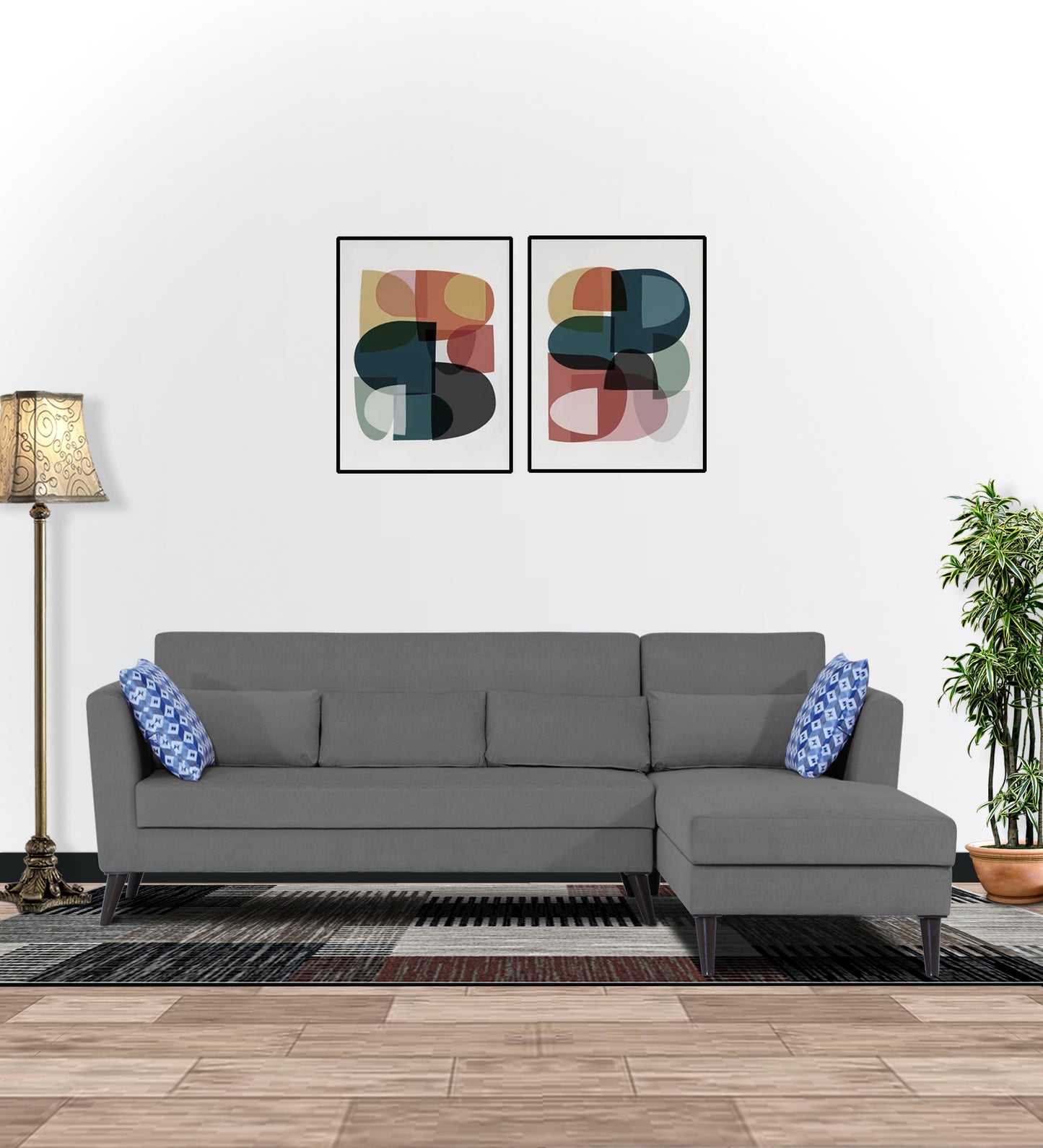Adorn India Daniel L Shape 6 Seater Sofa Set RHS (Grey) (3 Year Warranty)