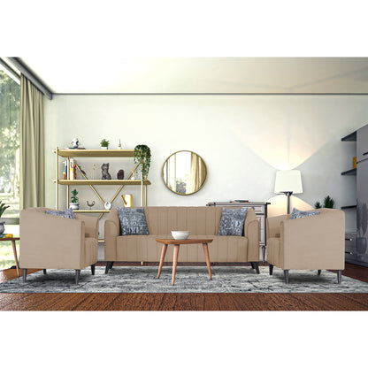 Adorn India Premium Laurel 3+1+1 5 Seater Sofa Set (Beige) (3 Year Warranty)