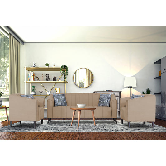 Adorn India Premium Laurel 3+1+1 5 Seater Sofa Set (Beige) (3 Year Warranty)