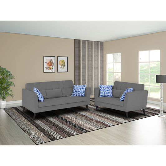 Adorn India Daniel 3+2 5 Seater Sofa Set (Grey) (3 Year Warranty)
