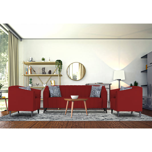 Adorn India Premium Laurel 3+1+1 5 Seater Sofa Set (Red) (3 Year Warranty)