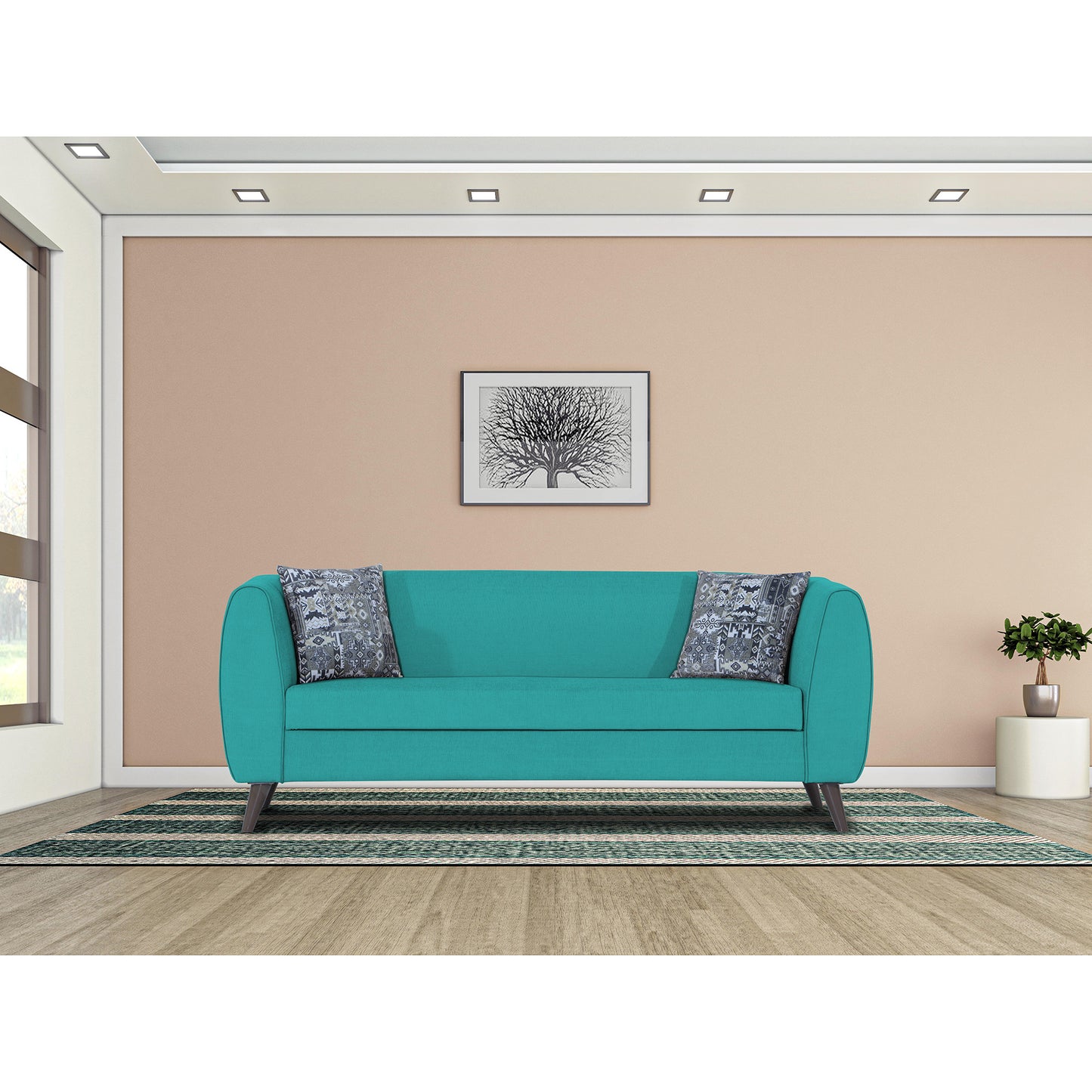 Adorn India Mason 3 Seater Sofa (Aqua Blue)