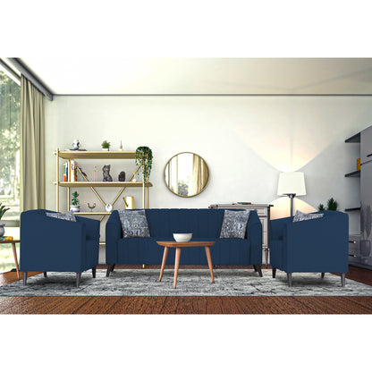 Adorn India Premium Laurel 3+1+1 5 Seater Sofa Set (Blue) (3 Year Warranty)