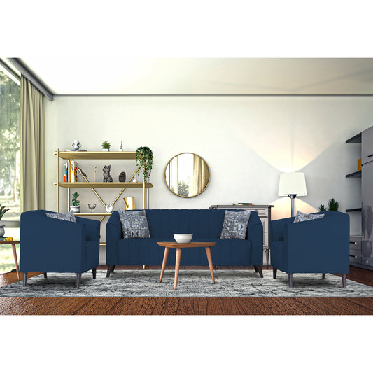 Adorn India Premium Laurel 3+1+1 5 Seater Sofa Set (Blue) (3 Year Warranty)
