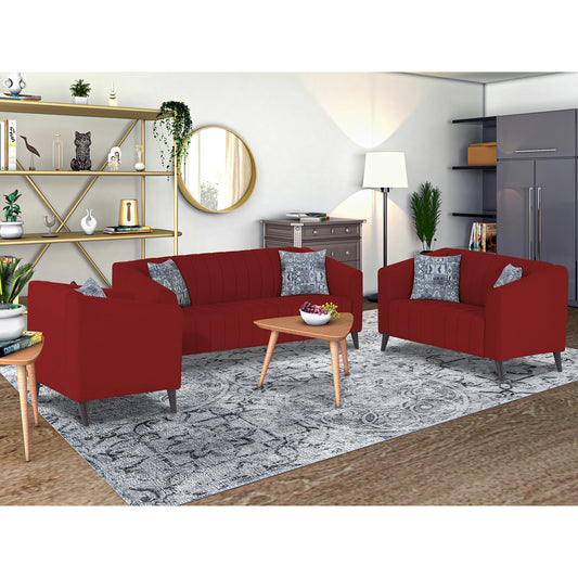 Adorn India Premium Laurel 3+2+1 6 Seater Sofa Set (Red) (3 Year Warranty)