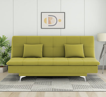 Adorn India Premium New Aspen 3 Seater Sofa Cum Bed 4X6 Velvet Suede with 2 Cushions (Color Light Green) and Suitable for All Indoor, with 3 Years Warranty