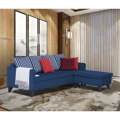 Adorn India Abington Stripes L Shape 5 Seater Sofa Set LHS (Blue) (3 Year Warranty)