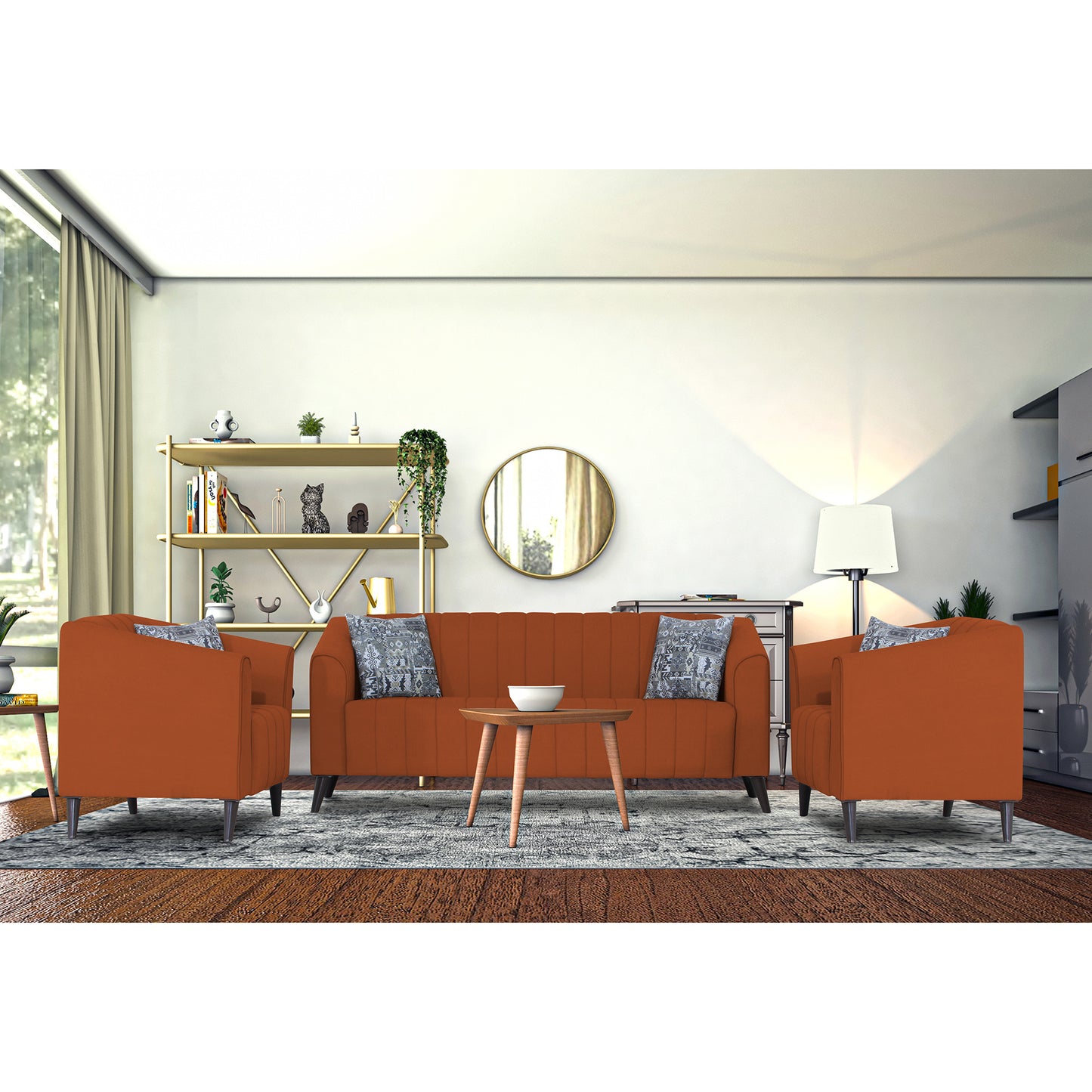 Adorn India Premium Laurel 3+1+1 5 Seater Sofa Set (Rust) (3 Year Warranty)
