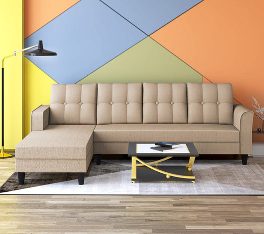 Adorn India Maddox Tufted L Shape 6 Seater Sofa Set Lhs (Beige) (3 Year Warranty)
