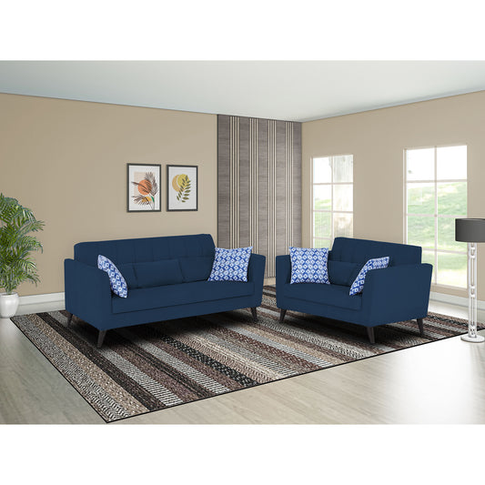 Adorn India Daniel 3+2 5 Seater Sofa Set (Blue) (3 Year Warranty)