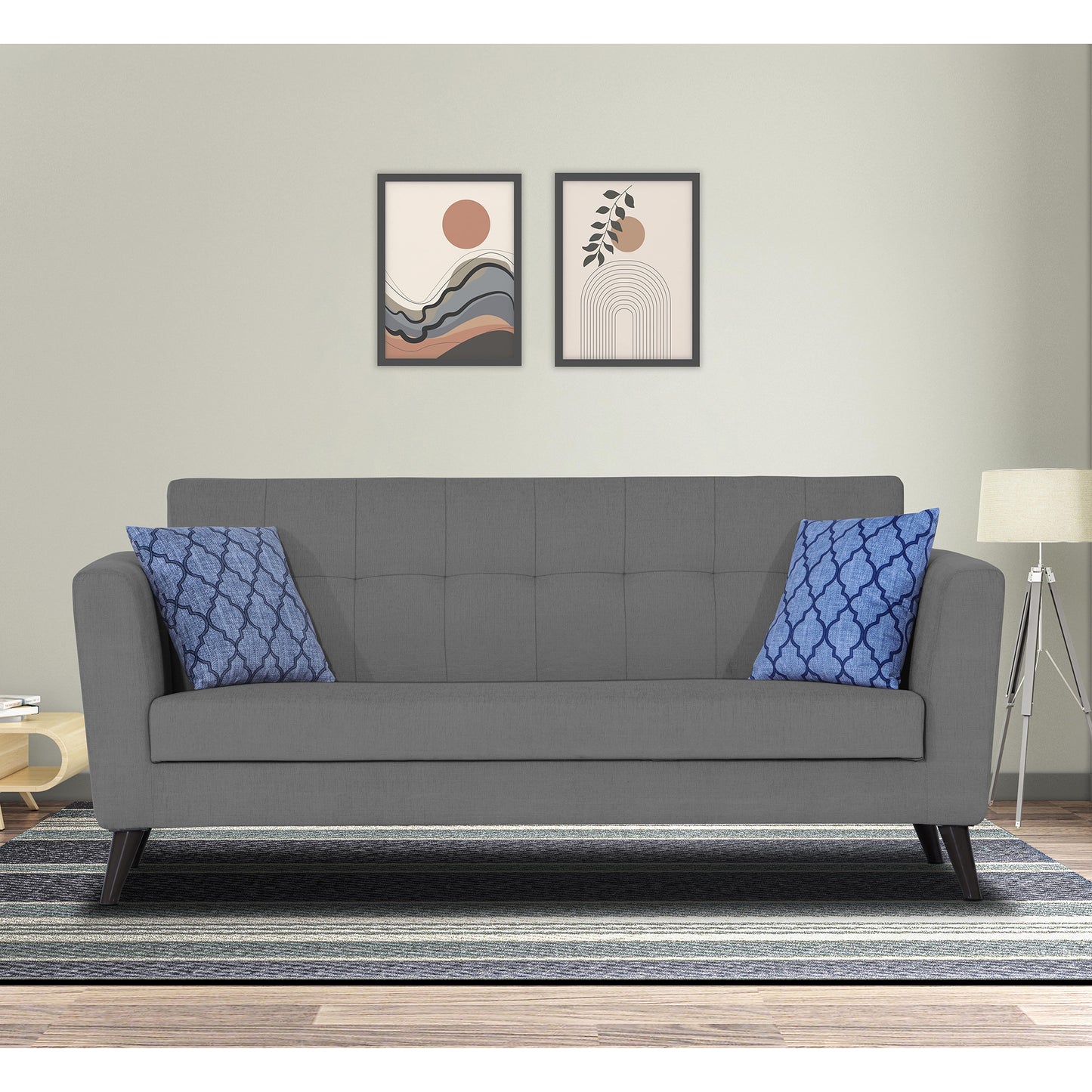 Adorn India Dannis 3 Seater Sofa (Grey) (3 Year Warranty)