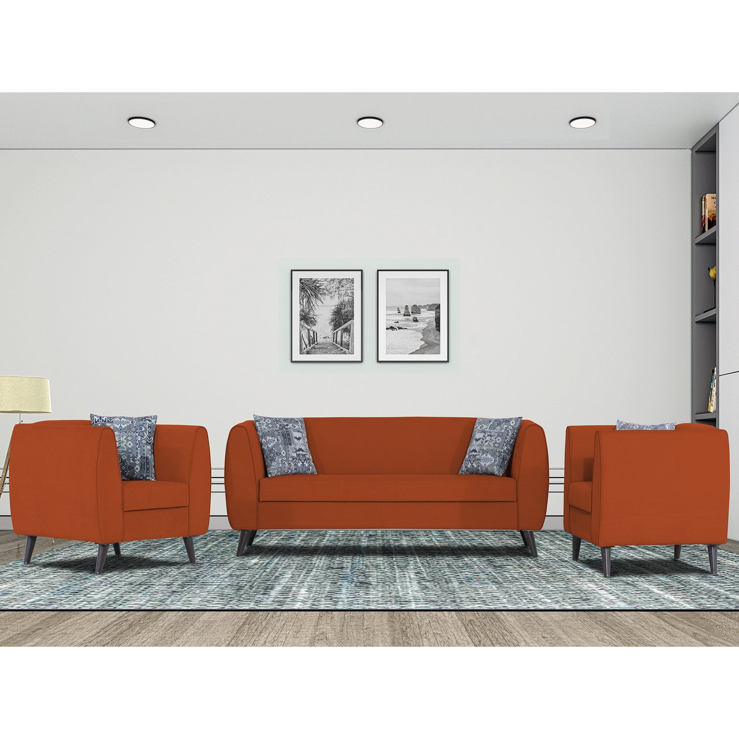Adorn India Mason 3+1+1 5 Seater Sofa Set (Aqua Blue)