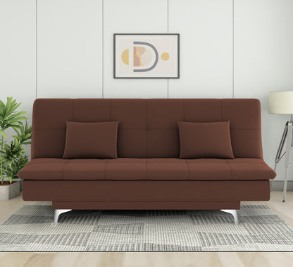 Adorn India Premium New Aspen 3 Seater Sofa Cum Bed 4X6 Velvet Suede with 2 Cushions (Color Brown) and Suitable for All Indoor, with 3 Years Warranty