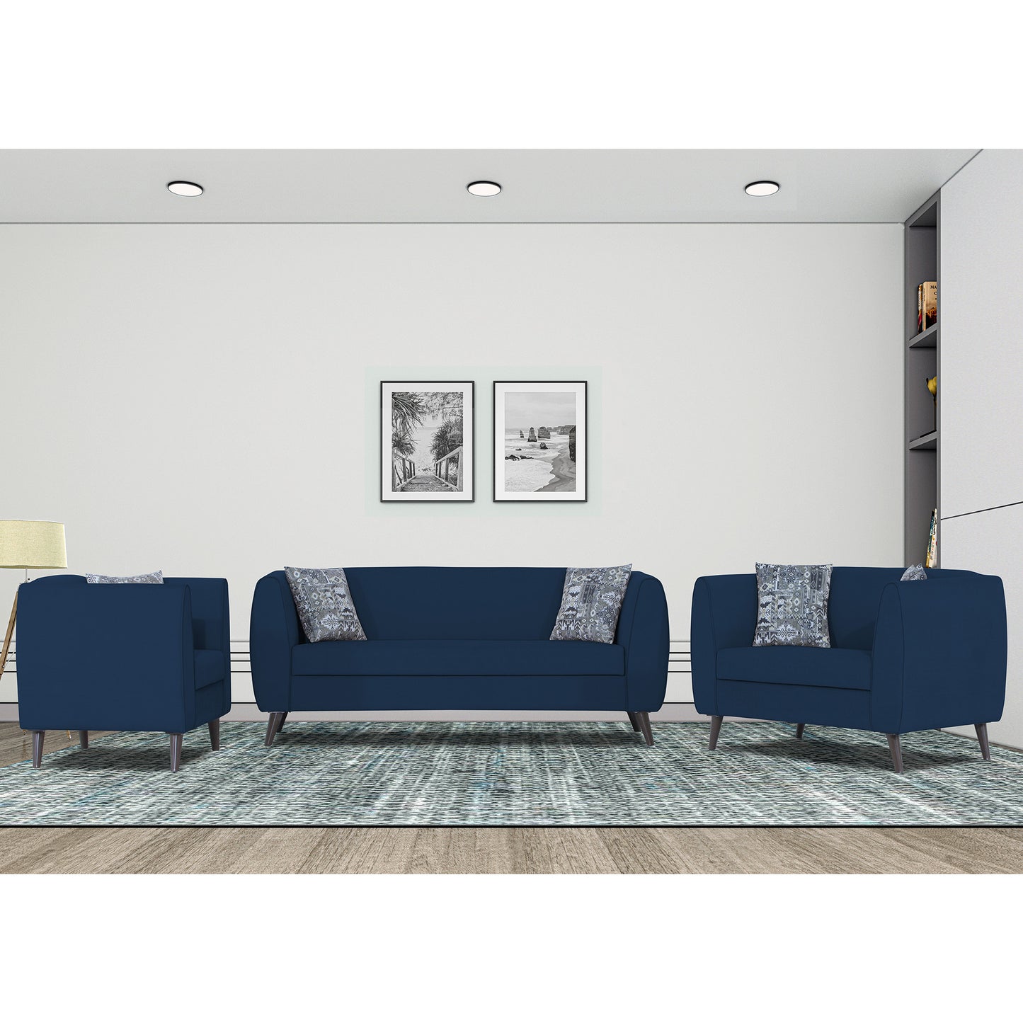 Adorn India Mason 3+2+1 6 Seater Sofa Set (Aqua Blue)