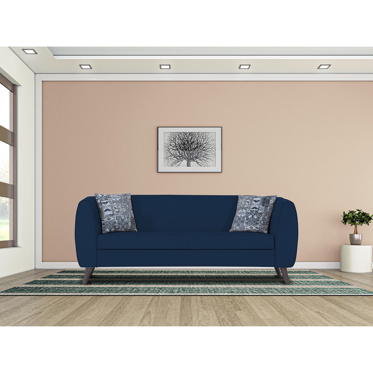 Adorn India Mason 3 Seater Sofa (Aqua Blue)