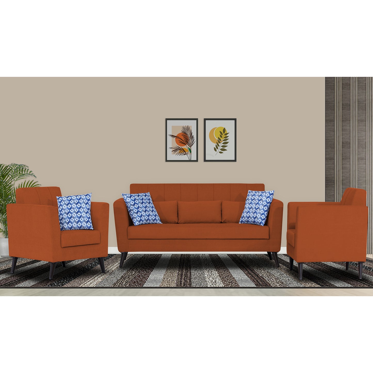 Adorn India Daniel 3+1+1 5 Seater Sofa Set (Rust) (3 Year Warranty)