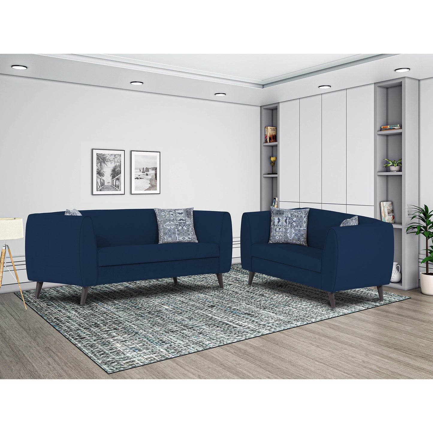 Adorn India Mason 3+2 5 Seater Sofa Set (Aqua Blue)