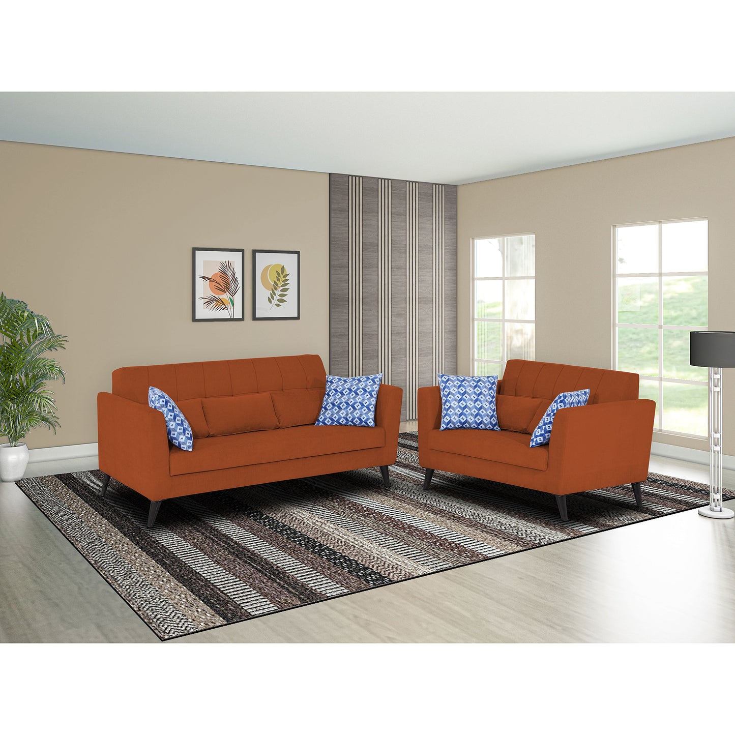 Adorn India Daniel 3+2 5 Seater Sofa Set (Rust) (3 Year Warranty)
