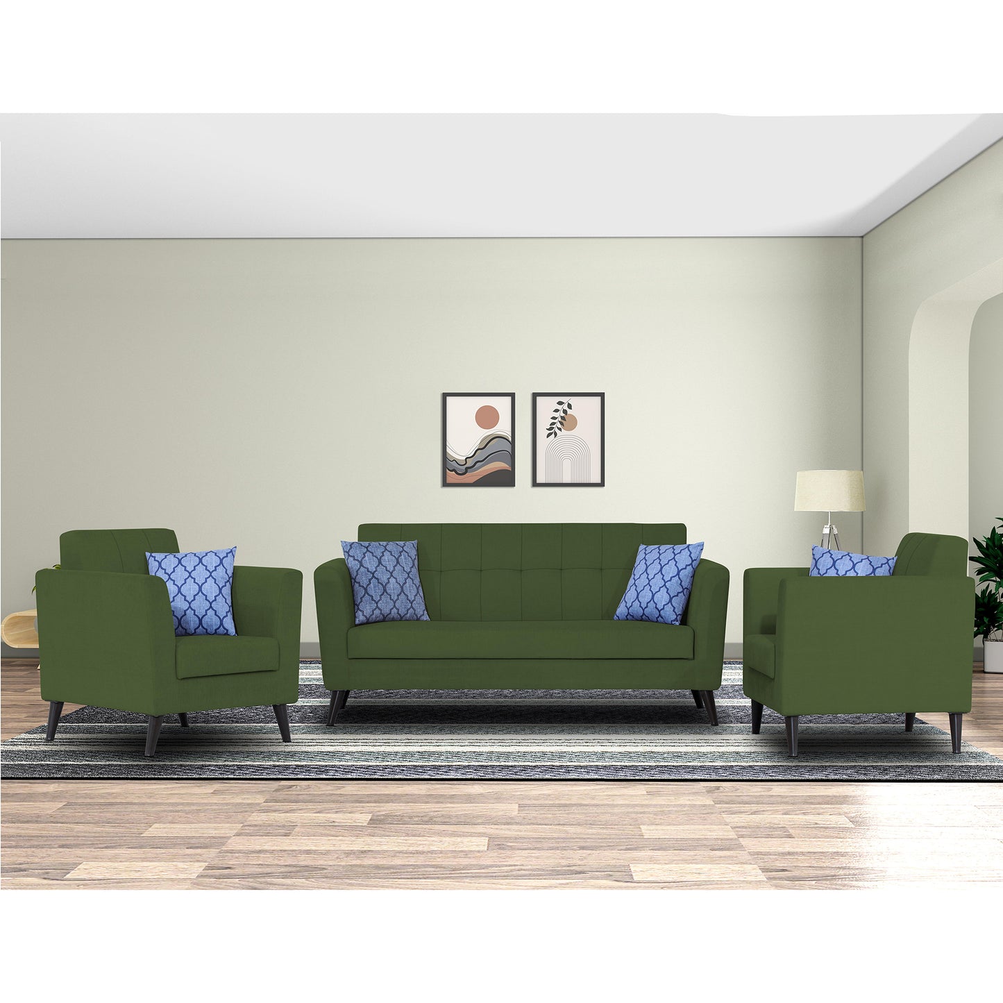 Adorn India Dannis 3+1+1 5 Seater Sofa Set (Green) (3 Year Warranty)