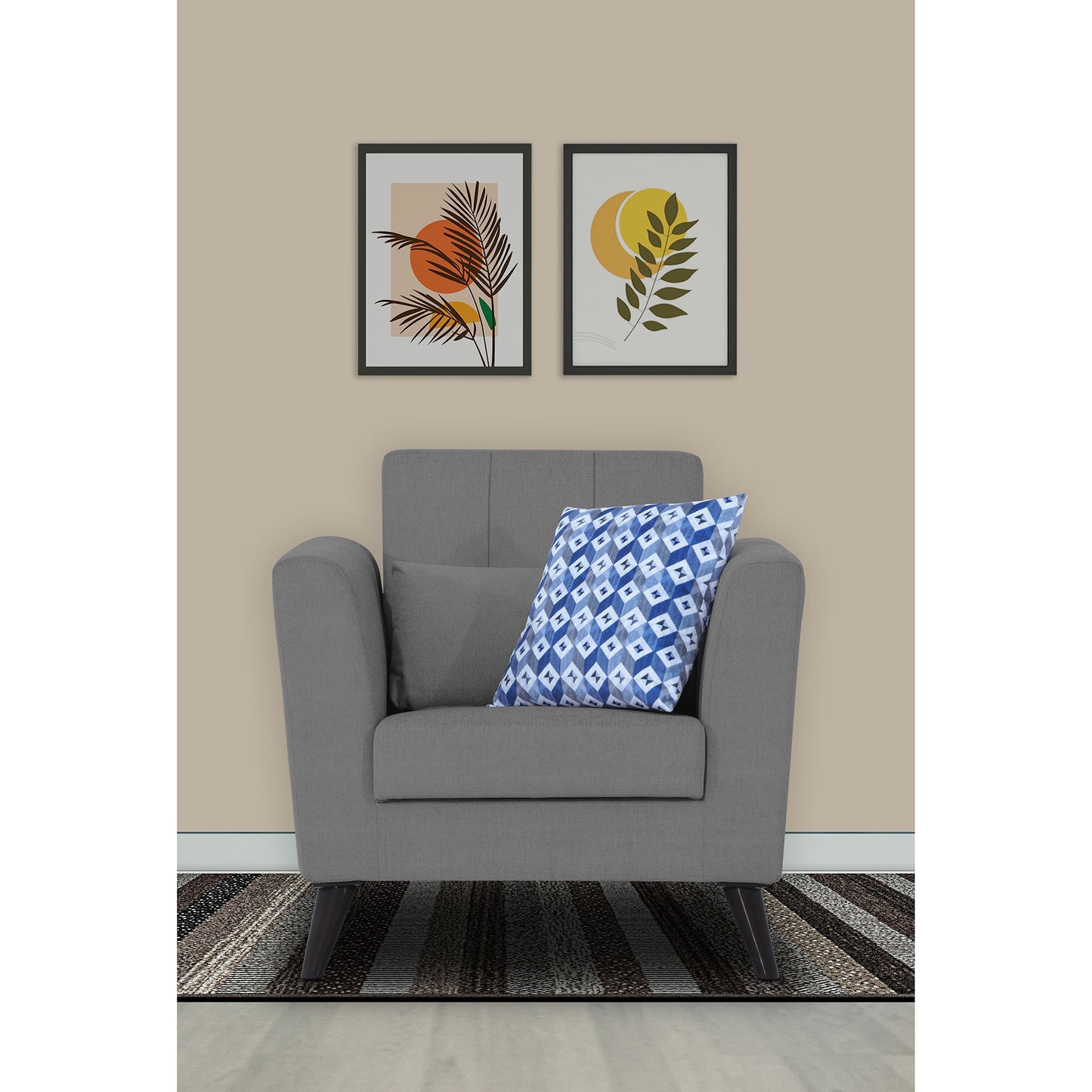 Adorn India Daniel 1 Seater Sofa (Grey) (3 Year Warranty)